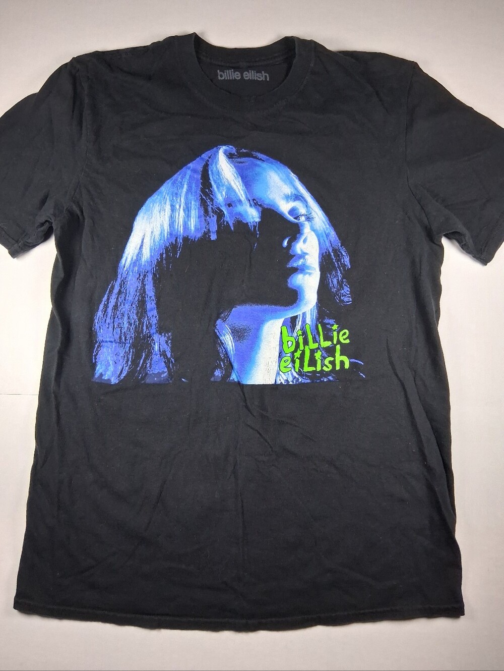 Billie Eilish T Shirt Womens Medium Black Neon Portrait Short Sleeve